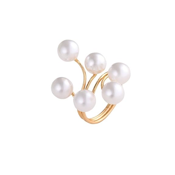 Adjustable Elegant Pearl Gold Plated Ring for Women and Girls