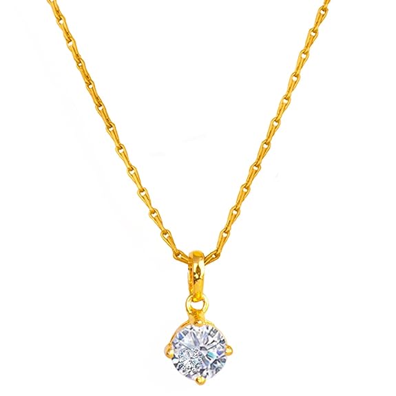 Jewellery for Less One Gram Gold Plated Solitaire cz american cubic Zircon pendant locket Stylish Delicate Pendant with Chain for Women & Girls.