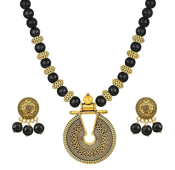 Gold Mint Green Beaded Necklace set Keyhole pendant design adjustable length designer set for women & girls