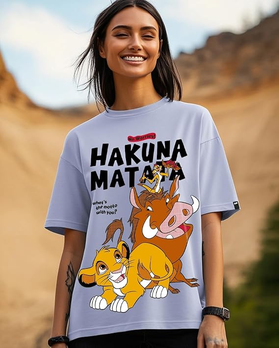 Women's 100% Cotton Graphic Print Oversized Fit Round Neck T-Shirt