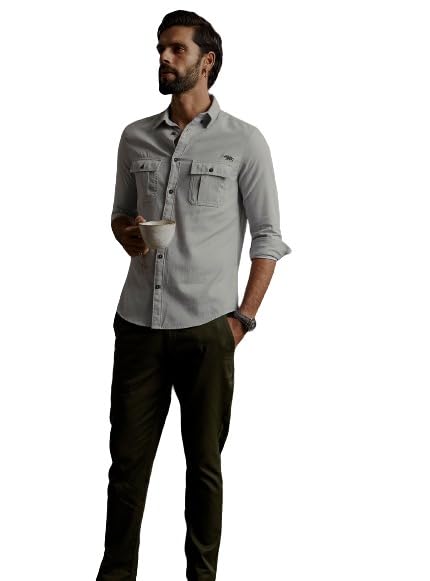 Men Grey Twill Full Sleeve Shirt (Grey)