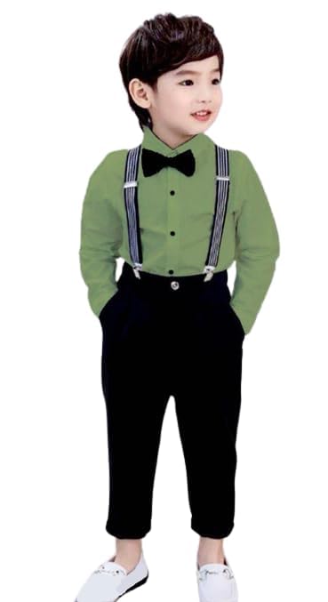 Boy's Cotton Blend Full Sleeves Shirt and Pant & Suspender