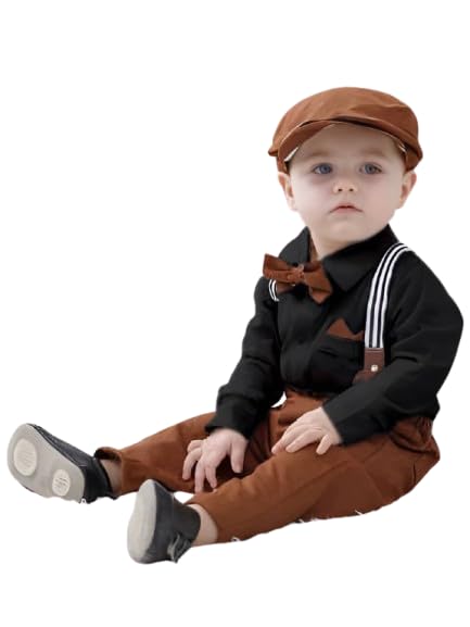 Boys 5 Pcs Dress Set | Shirt, Pant, Cap, Bow-Tie & Suspender | Comfortable Fit with Imported Fabric | Trendy with Excellent Stitching Quality