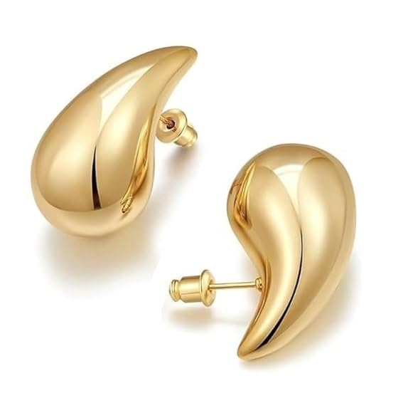 Korean Style Anti Tarnish Teardrop Chunky Gold Stud Earrings Set for Women | Stylish Fashion Jewellery | |Push Back Earrings |