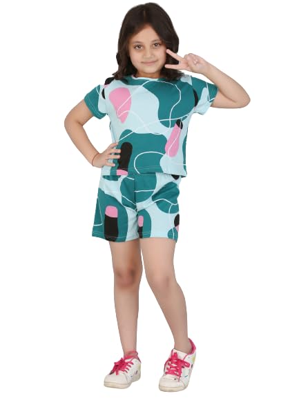Girls 100% Cotton Half Sleeves Coord set with Shorts/Day wear Set/Nightwear Set