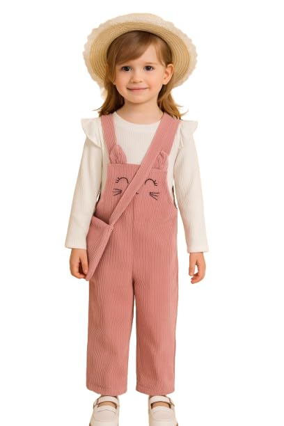 Solid Cotton Blend Style Top and Dungaree with Purse - Unisex (Pink)