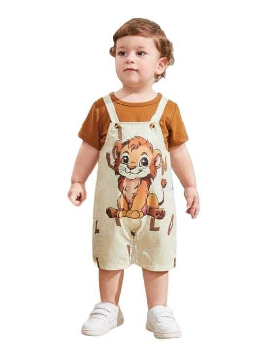 Dungaree For Baby Boy and Baby Girl | Cotton Printed Dungaree set For Kids (Yellow)