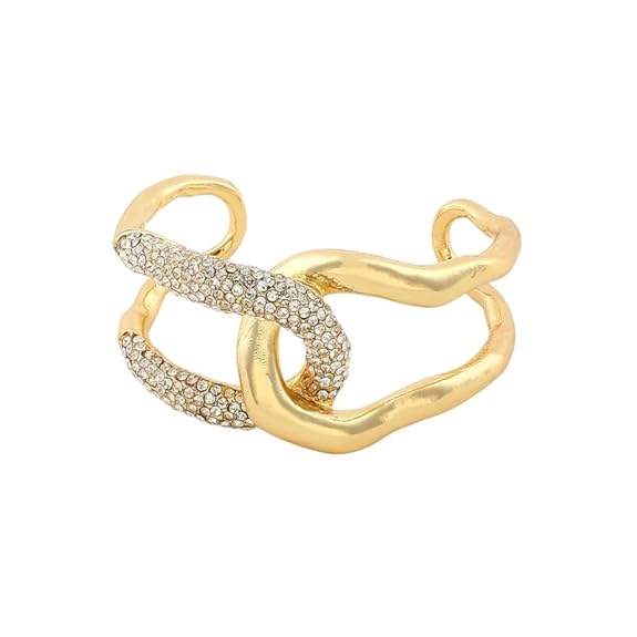 Women's The Opposta Cuff Bracelet For Casual Wear | California Gold Colour | Alloy Material | Slip On Closure | Artificial Stone Bracelet|