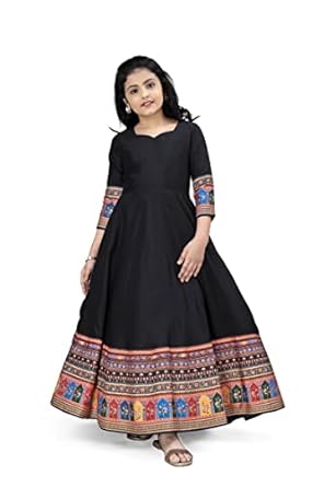 Girls Crepe Silk Digital Printed Maxi Dress|Dresses for Girls|Fit and Flared Dress
