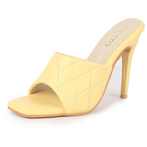 Women Open Toe Quilted Stiletto Heel Slip-On Slipper Sandals | Soft Padded Insole | Semi Formals Outfit Sandals