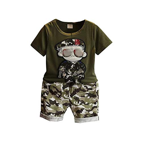 Boy's Cotton Printed Army Design Round Neck T-Shirt And Short Set
