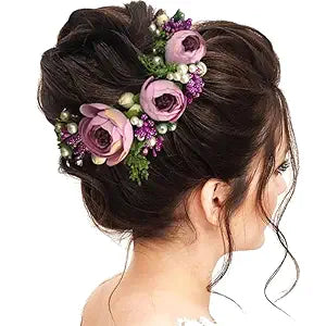 Artificial Rose Flowers Hair Vein, Women Hair Accessories, Hair Pins For Girls- Purple