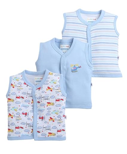 Sky Blue & White Boys Sleeveless Jablas Pack of 3