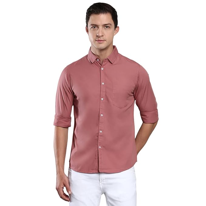 Men Solid Dusty Pink Casual Shirt