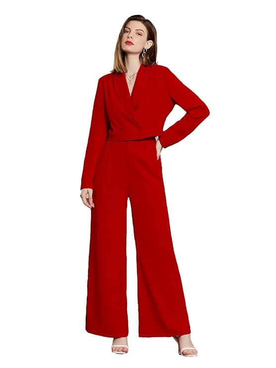 Women's Solid Relaxed Fit Full Sleeve Co-ord Blazer and Trouser Set.