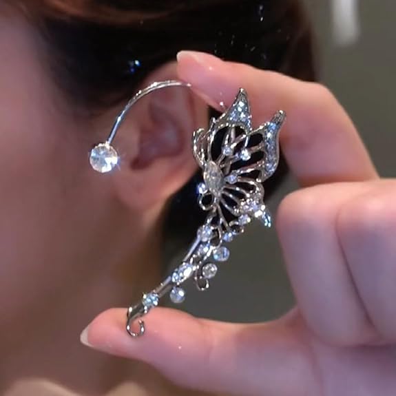 Butterfly Ear Cuff Earrings for Women Vintage Non Piercing Ear cuffs 2PCS Rhinestone Butterfly Ear Jewelry for Women