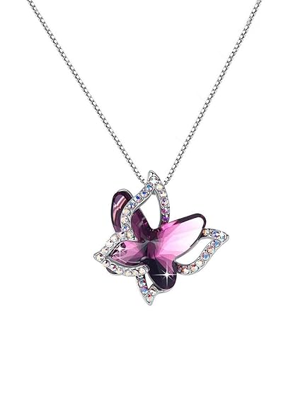 Crystal Shiny 3D Effect Butterfly Chain Pendant Necklace for Women And Girls