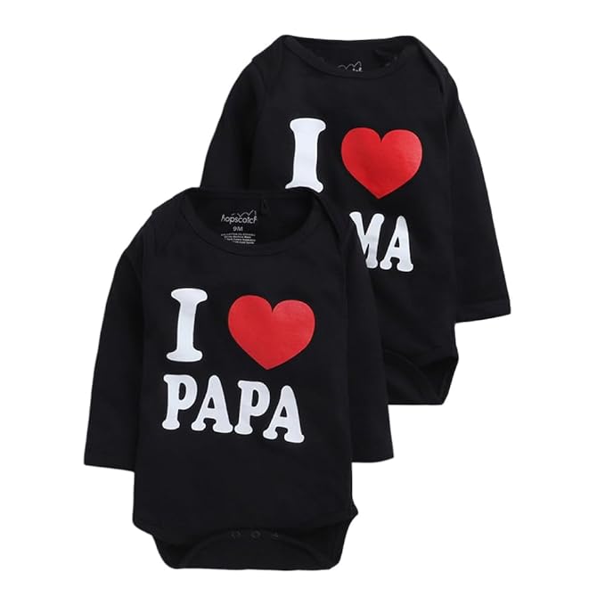 Boys and Girls Cotton Text Print Bodysuit Pack Of 2 in Black Color