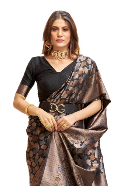 Womens Kanjivaram Silk Saree with Zari Woven Saree With Blouse Piece