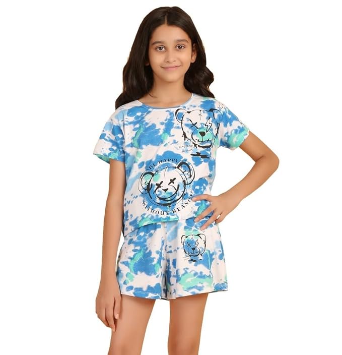 Girls 100% Cotton Half Sleeves Coord set with Shorts/Day wear Set/Nightwear Set