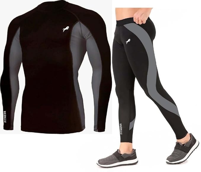 Men's Sports Running Set Compression Shirt + Pants Skin-Tight Long Sleeves Quick Dry Fitness