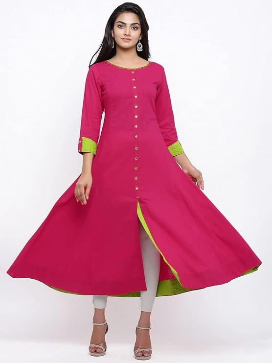 Women's Cotton Relaxed Fit Anarkali Slub Kurta