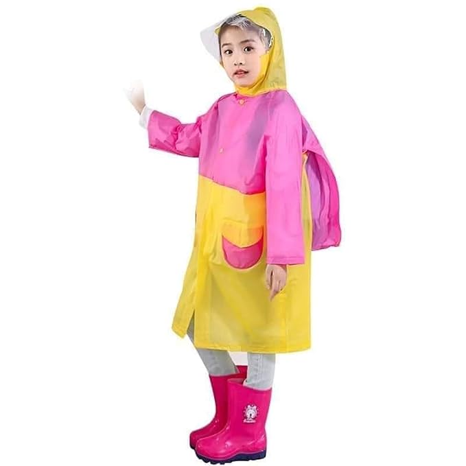 Kids Waterproof Long Raincoat for Boys & Girls – Lightweight PVC Hooded Rain Coat for School, Travel & Outdoor Use