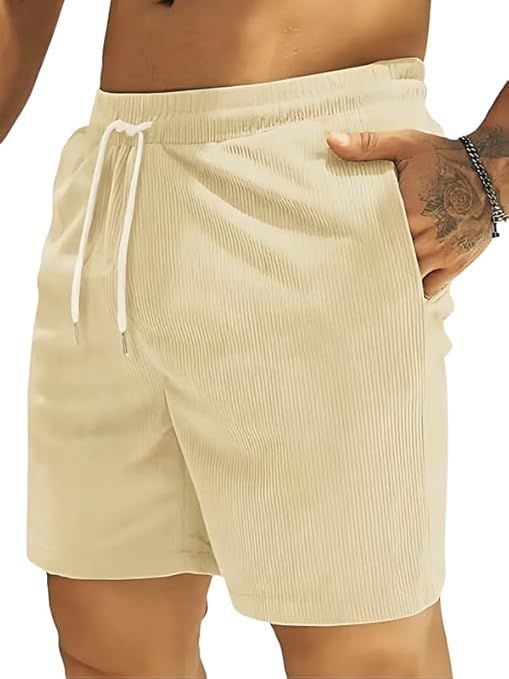 Men's Premium Polycotton Casual Ribbed Shorts || Elastic & Drawstring Waist with 2 Pocket