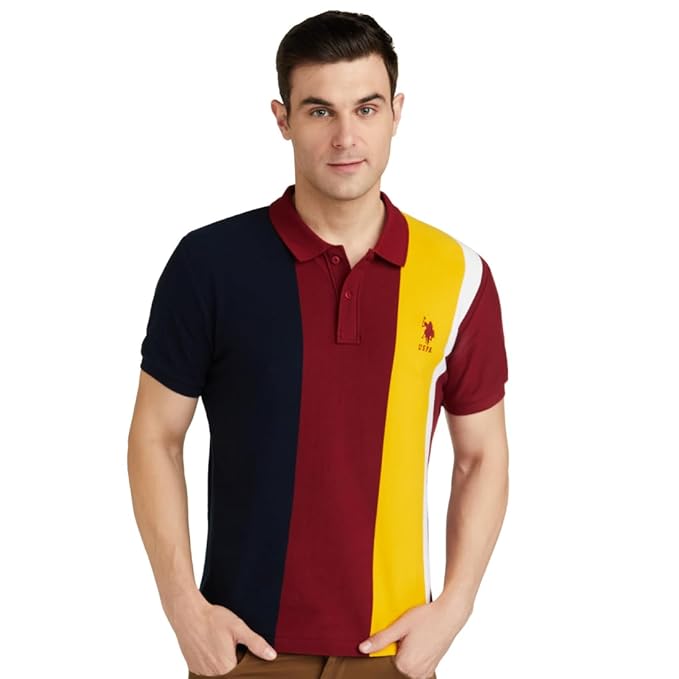 Men's Colour Block Pure Cotton Slim Fit Polo Shirt