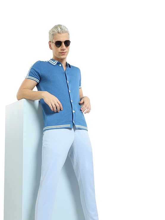 Men's Cotton Striped Slim Fit Polo Neck Casual Shirt Men's Cotton Striped Slim Fit Polo Neck Casual Shirt