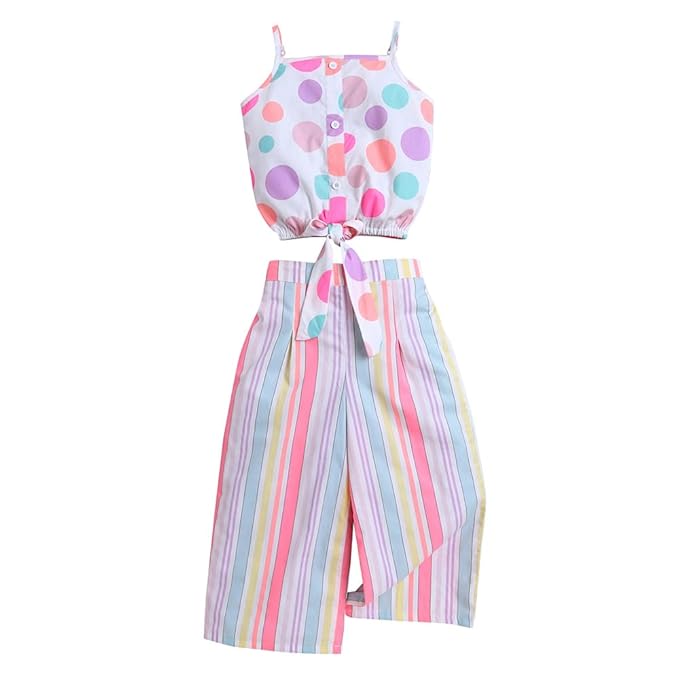 Girls Sleeveless Multi Polka Dot Print Pant Set