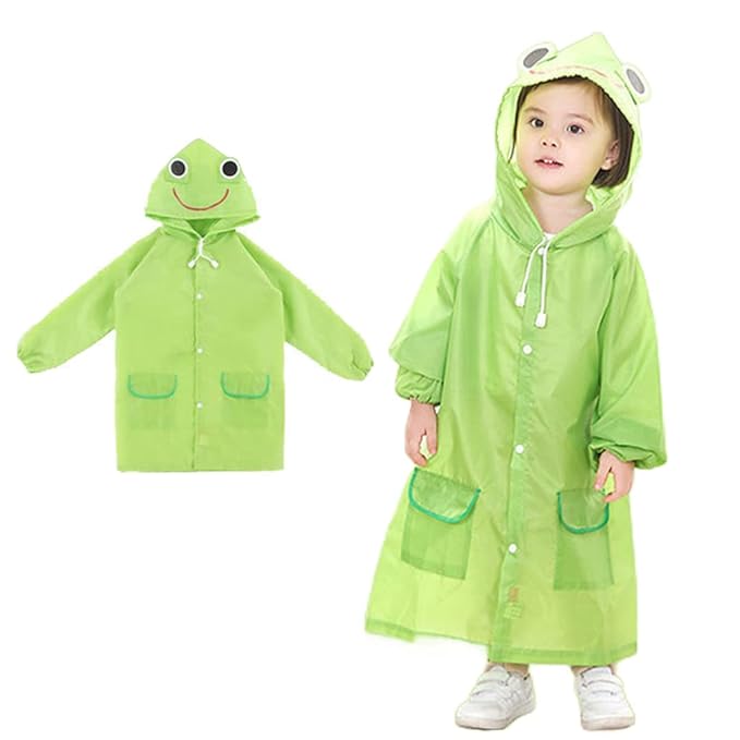 Poncho Raincoat for Kids Boys Girls with Hood, Polyester Rain Coat Ponchos with Pockets and School Bag Coverage, Bright Color Raincoat