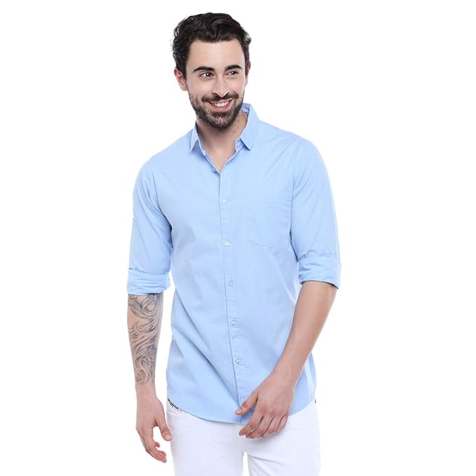 Lingo Men's Cotton Sky Blue Solid Casual Shirt