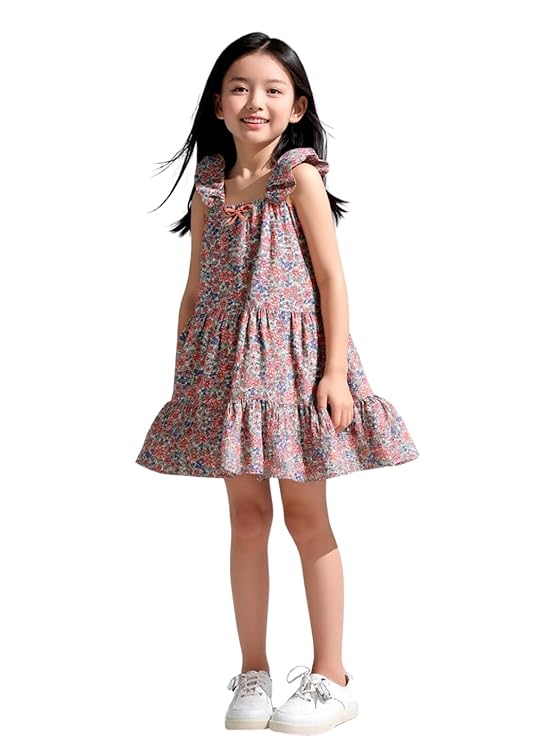 Girls Floral Printed Lavendar Multi Jolie Dress | Sleeveless Cotton Knee Length Dress