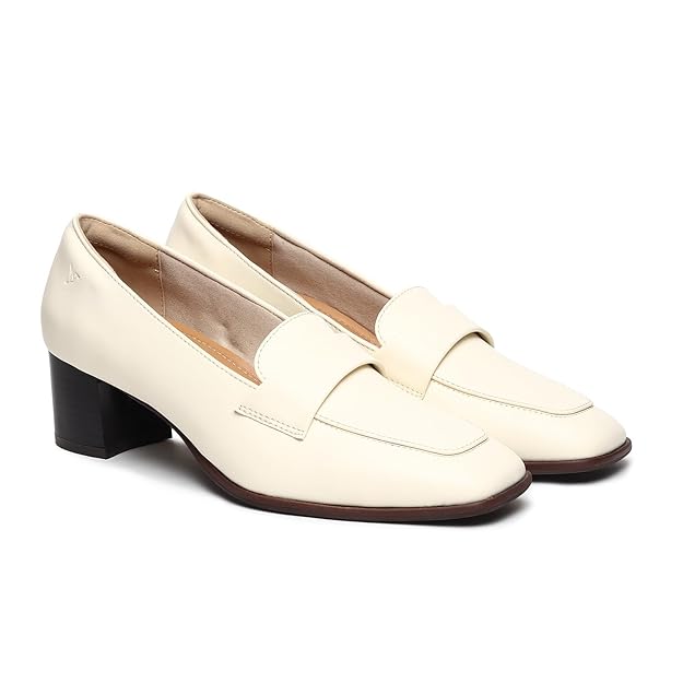Bliss Heel 001 Slip-on Loafers for Women | Comfortable & Stylish Block Heeled | Fashion Moccasins with Footpharma Footbed | Perfect for Casual, Formal Shoe
