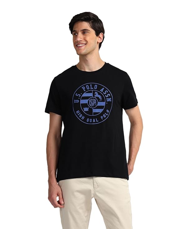 Men's Crew Neck Brand Print Slim Fit Cotton T-Shirt