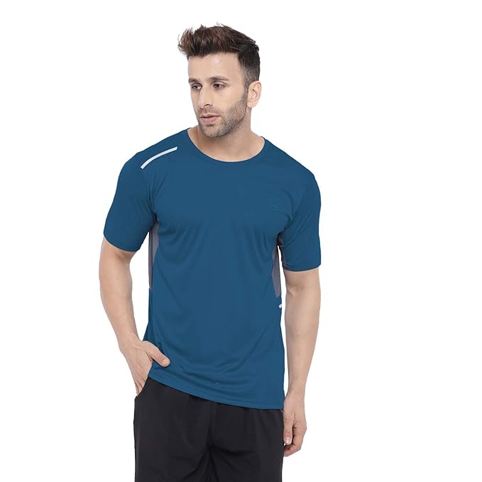 Men Polyester Solid Quick Dry Sports Gym T-Shirt Breathable Moisture-Wicking Half Sleeve