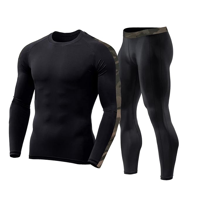 Men's Workout Set Compression Shirt and Pants Top Long Sleeve Sports Tight Base