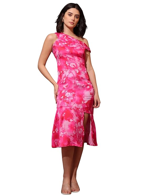 Women’s Asymmetric Neck Satin Dress