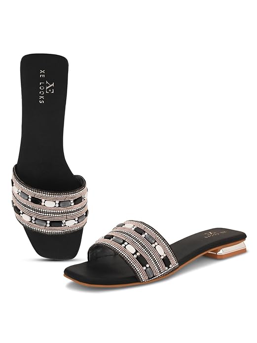 Stylish Beaded Flat Slippers for Women