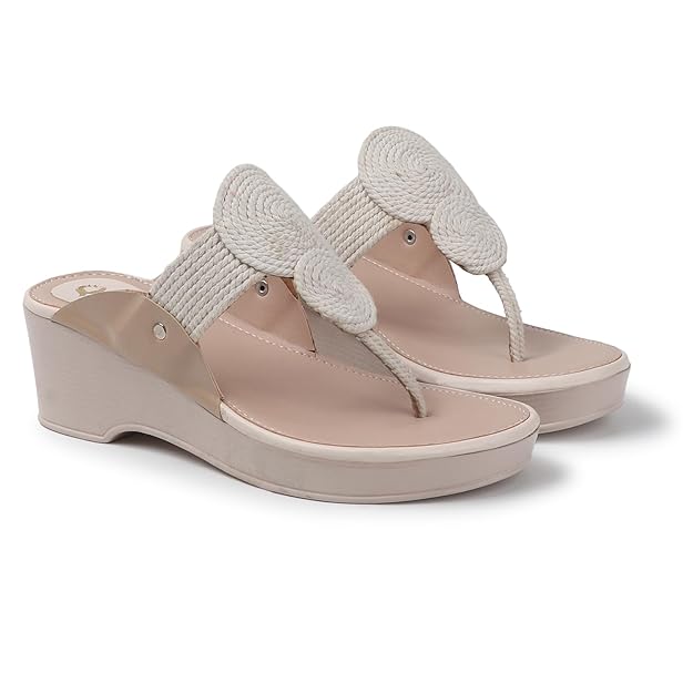 Women's Wedge Sandals, Platform Heels with Comfort Footbed Kolhapuri Design Slip-on Slippers Girls