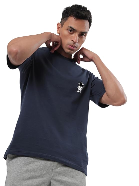 Men's Peace Out Astronaut Graphic Printed 100% Cotton T-Shirt - Oversized Fit, Round Neck, Half Sleeves