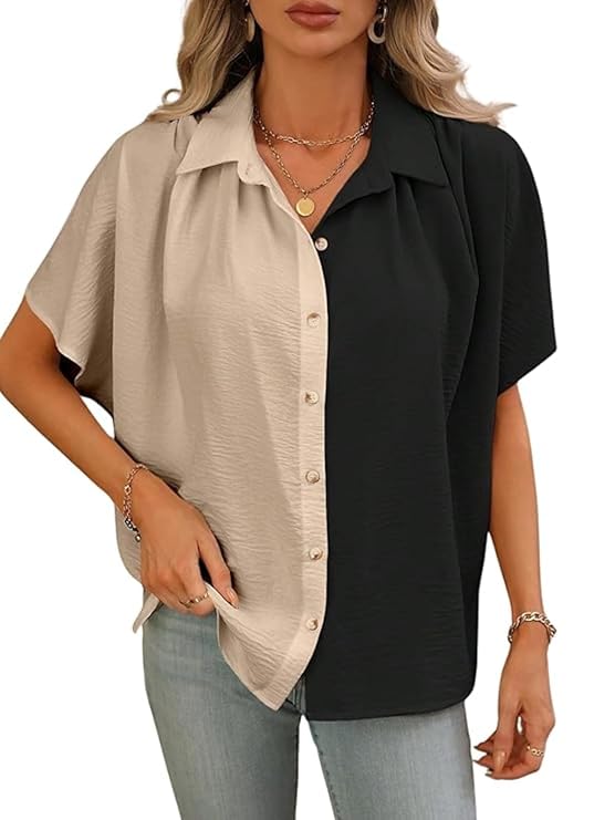 Women's Polycotton Oversized Shirt Korean Casual Short Sleeve Regular Fit Top|