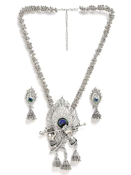 Latest Stylish Design Fancy Traditional Oxidised Silver Necklace Jewellery Set for Women