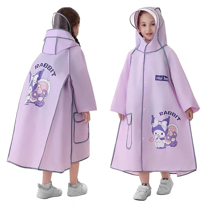 Rain Coat for Kids Long Raincoat Clear Wide Brim Hooded