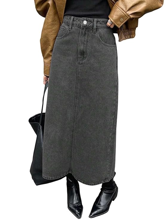 Women's Solid Carbon Grey Maxi Skirt