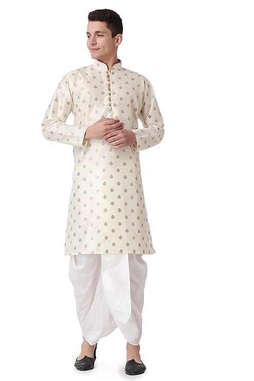 Men's Silk Blend Printed Kurta Dhoti Set