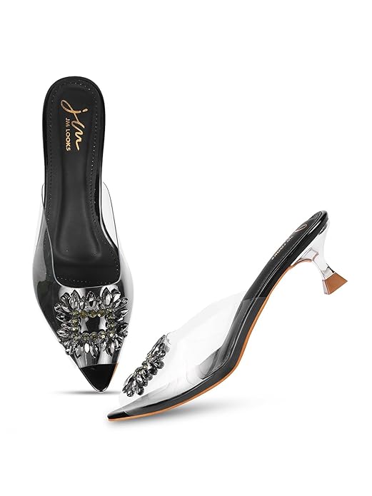 Comfortable and Stylish Kitten Heels Transparent Upper Sandals For women and Girls