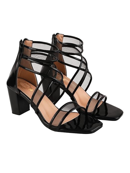 Patent Multi Cross Strap Block Heeled Sandals for Women & Girls