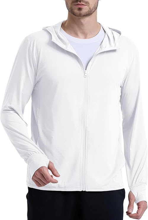 Men Full Zip Hoodie Jacket Long Sleeve Sunscreen jacket for men UV Protection UPF 50+ Lightweight Summer jacket for men sun protection For bike gym trekking